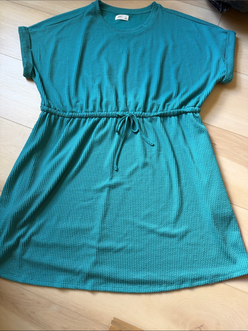 Maurices Teal Drawstring-Waist Waffle Knit Mini Dress